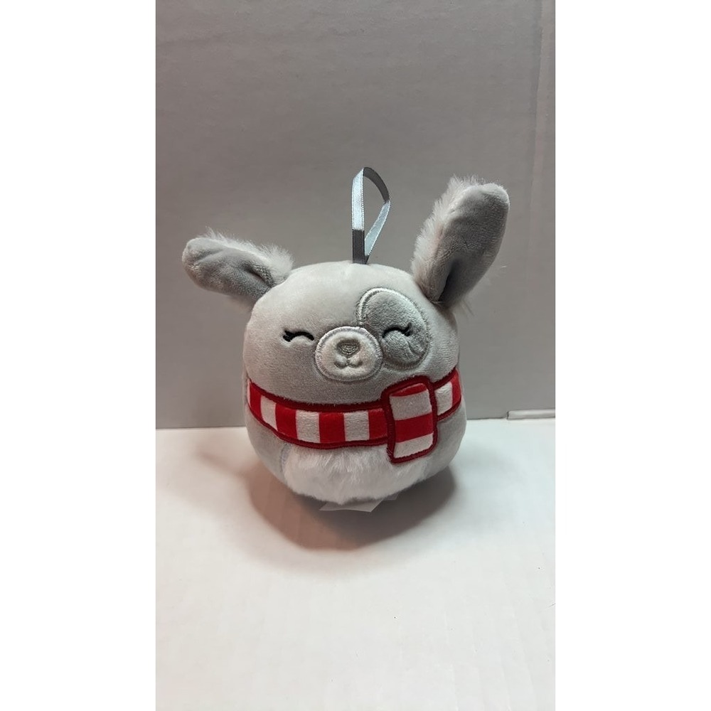 Squishmallows Plush Ornament - Gray Bunny with Red Scarf